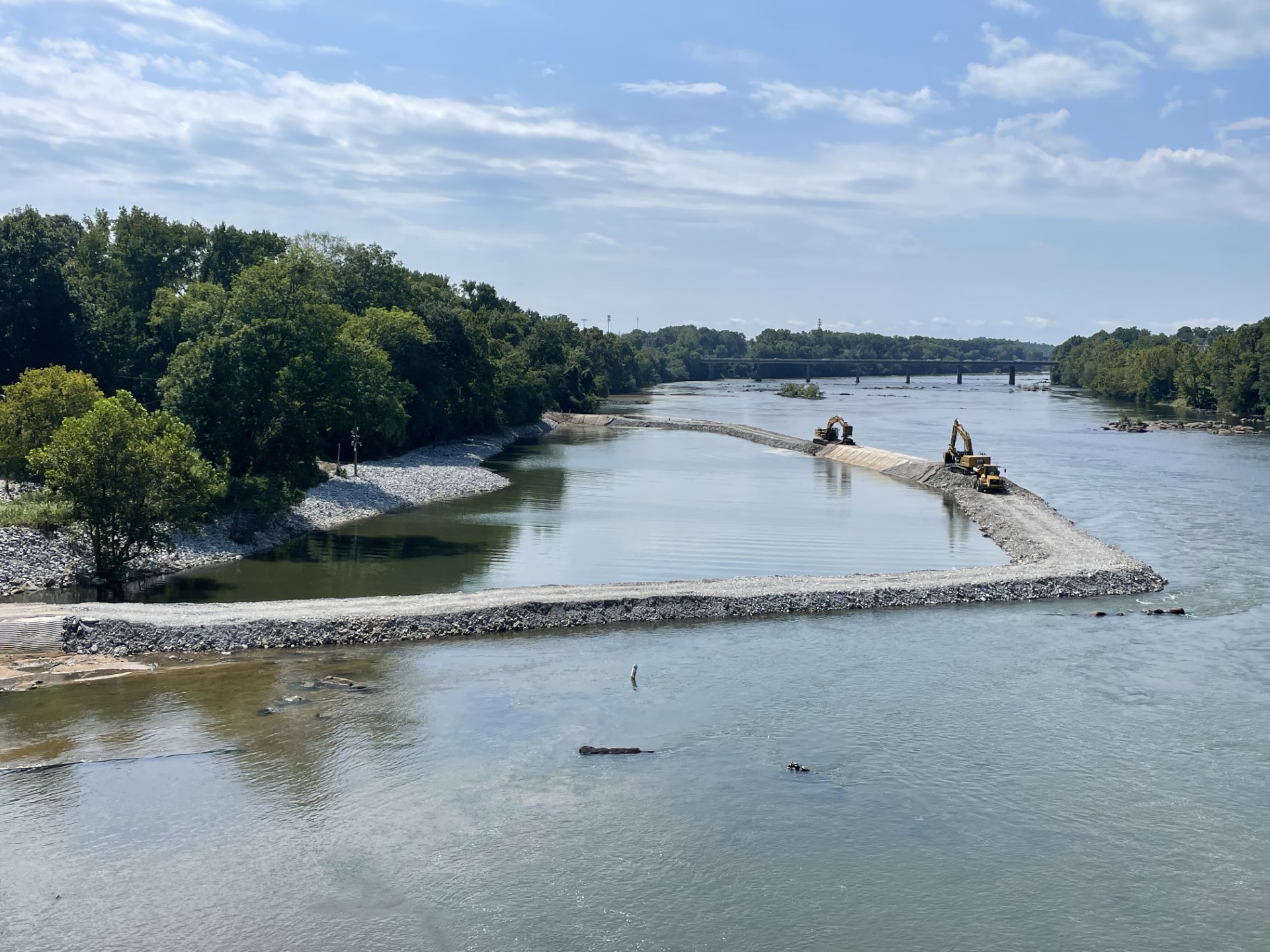 cofferdam in Congaree River armoring being removed