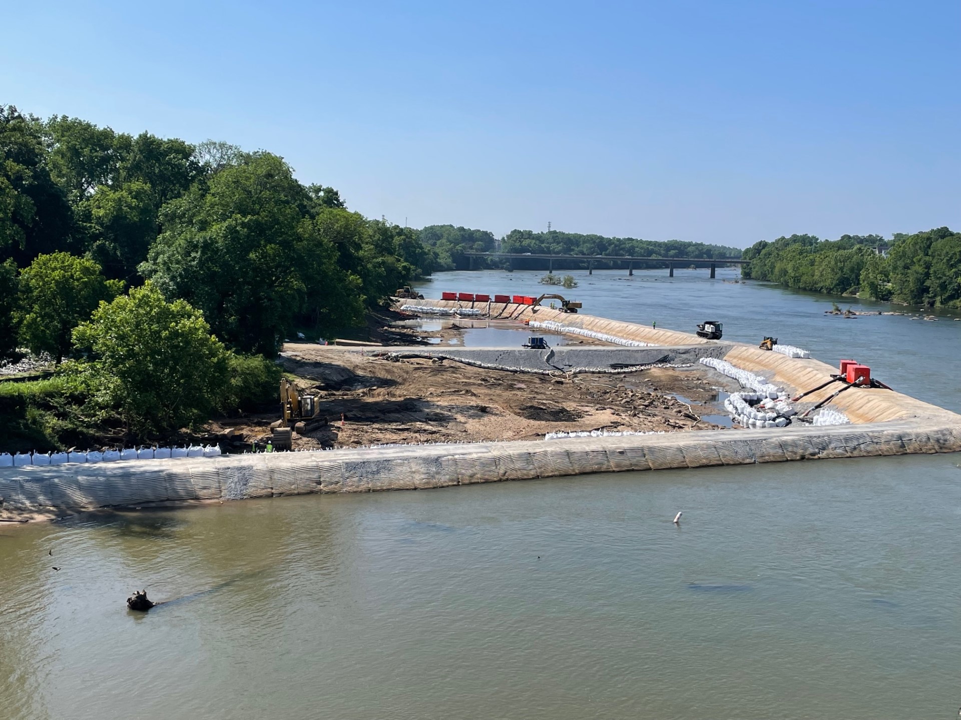 view of cofferdam in Congaree River from bridge 4