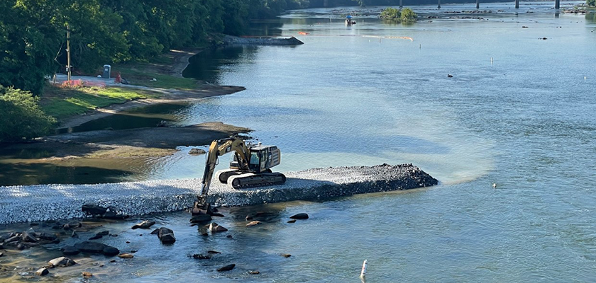 Cofferdam with Excavator