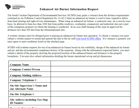 enhanced burner information form